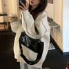 Women's Off-White Oversized Knit Cardigan Contrast Stitch Open Front Casual Slouchy Sweater Jacket
