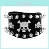 Punk Skull Hand Cuff Bracelet With Metal Alloy And Rivet Detailing For Rock Music Fans