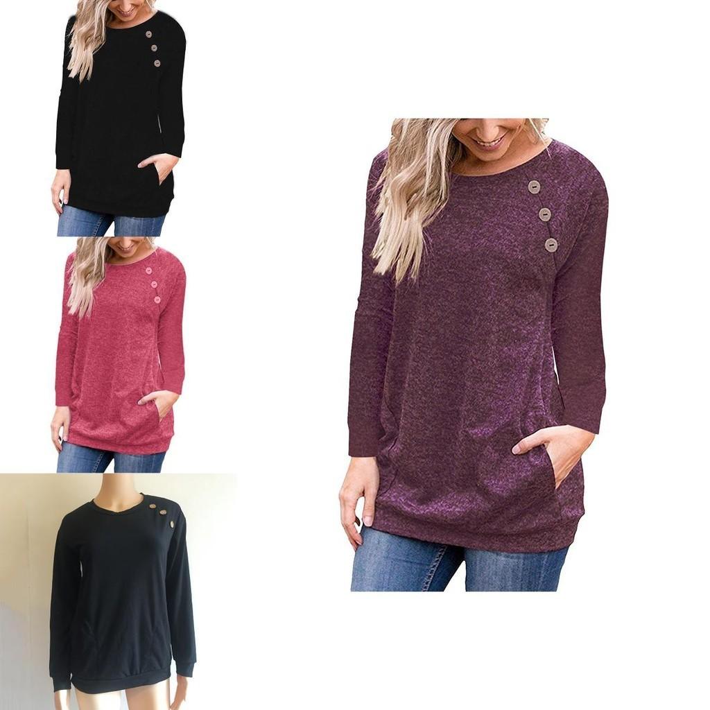 Fashionable Women's Long Sleeve Pullover Sweater With Button Deco And Versatile Style