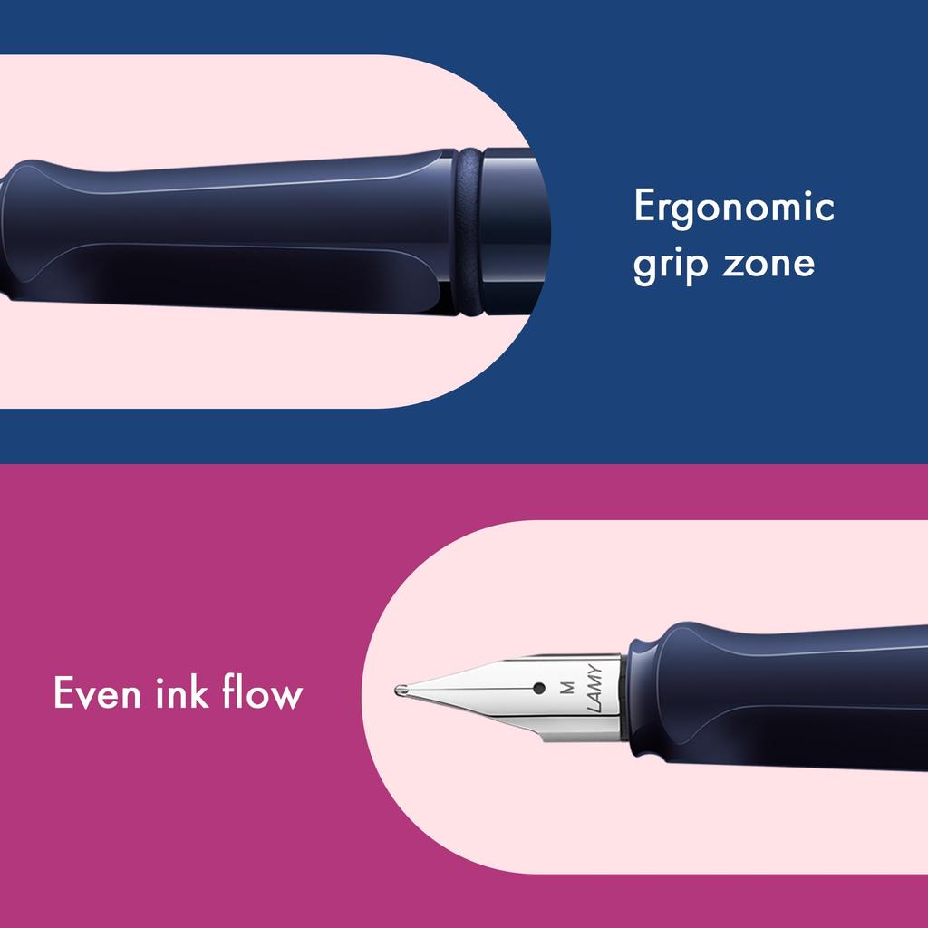 LAMY Safari Dark Dusk Medium Size Fountain Pen with Ergonomic Grip and Polished Steel Nib Perfect for All Writing and Calligraphy Includes LAMY T10