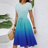 Damen Casual Farbverlauf Kurzarmkleid mit Taillengürtel Elegantes Rundhals-Sommerkleid in Midi-Länge