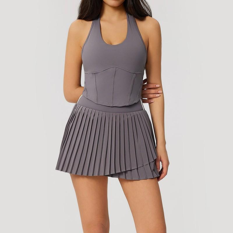 Womens Quick-Dry Yoga Tank Top Tennis Skort Set Running Fitness Workout