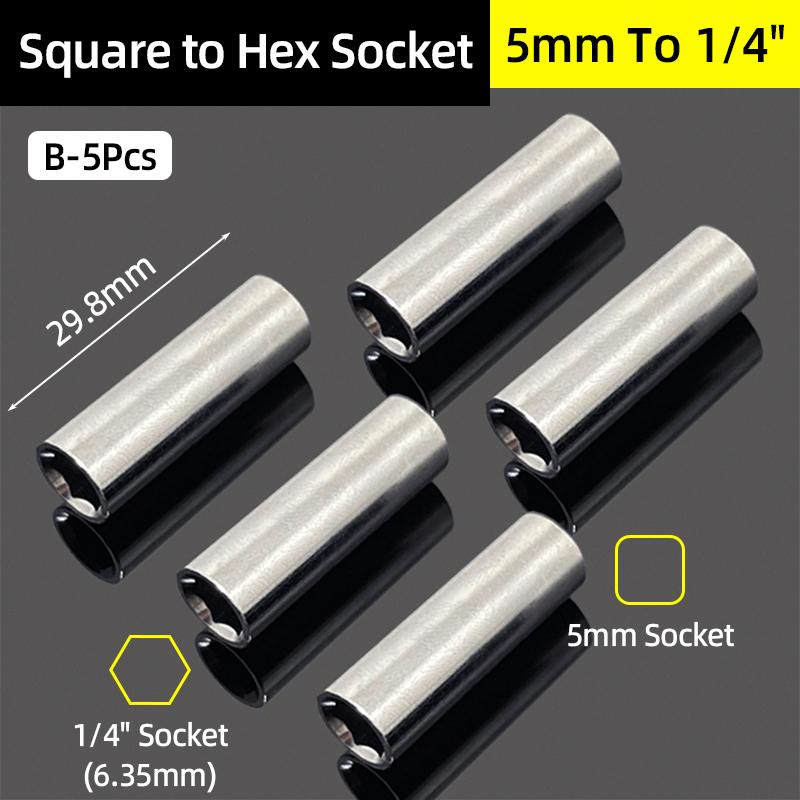 Socket Adapter Head 1/4 Inch Square Drive To 1/4 Hex Socket Adapter Converter Adapter Wrench Quick Change Hand Tool Accessorie
