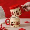 Ceramic mug souvenir, women's cup with lid, wedding gift for newlyweds, a pair of festive water cups for couples