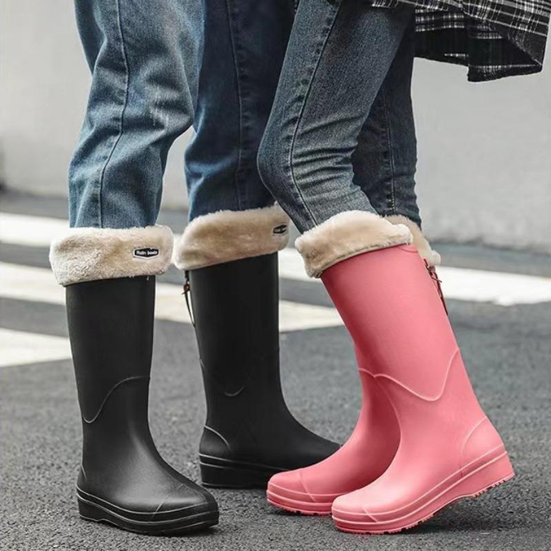 High tube rain shoes men's and women's new outdoor platform rain boots wading long tube water boots velvet non-slip water shoes men