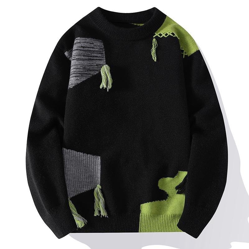 

Горячая распродажа, популярный, новый повседневный свитер с полукруглым вырезом на осень и зиму, мужской базовый вязаный свитер 4XL чёрный