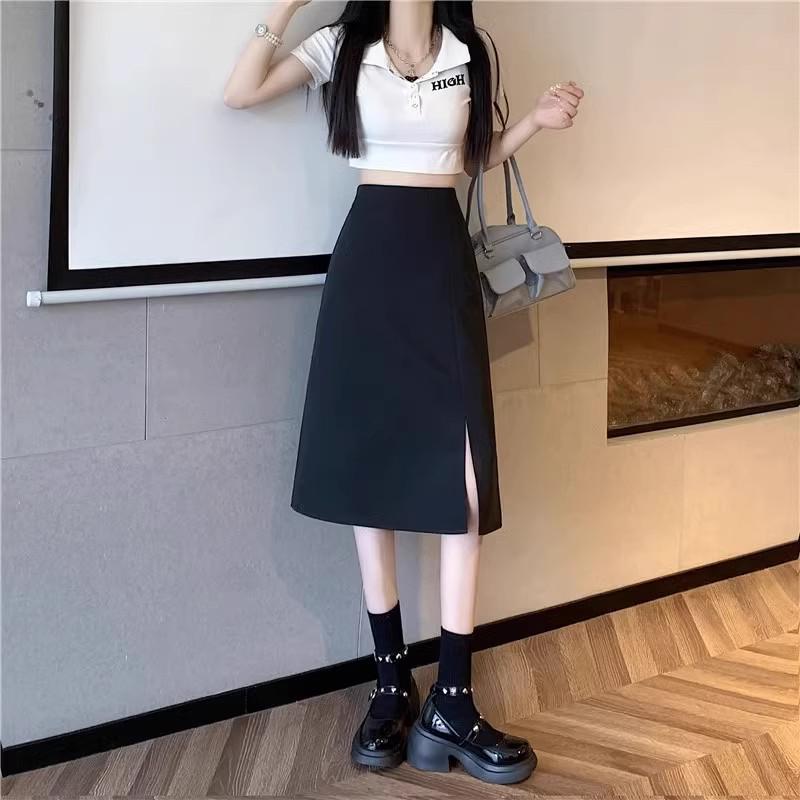 Plus Size Autumn A-Line Midi Skirt: High Waist Hip-Wrapping Slimming Skirt for Pear-Shaped Figures
