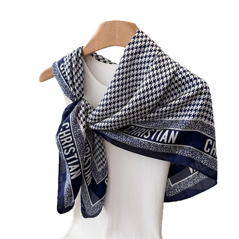 Thousand Birds Plaid Simulation Silk High-end Large Square Scarf Silk Scarf Printing Travel Shawl Scarf Sunscreen Headscarf Women's Scarf