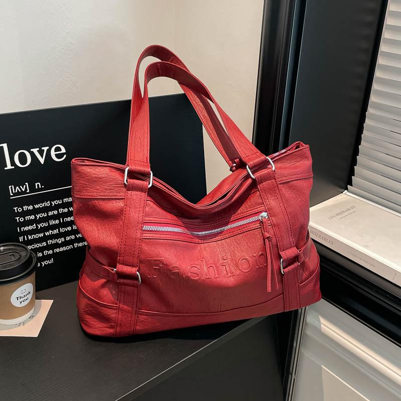 Large Leather Tote Bag with Front Zip Pocket and Adjustable Straps Stylish Women's Everyday Shoulder Bag