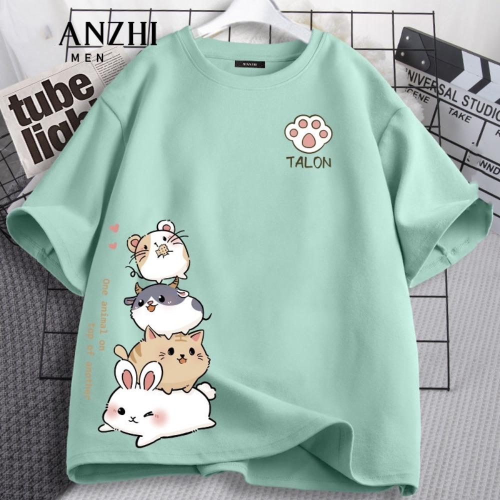 Children's Summer Short-sleeved T-shirt Tops Cute Little Animal Print Girls' School T-shirt Family Soft Pajamas T-shirt Street