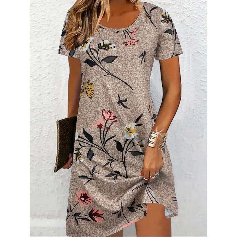 Modisches Damen Rundhalskleid 3D Lässig Farbprint Lässiges Kleid Rundhalskleid