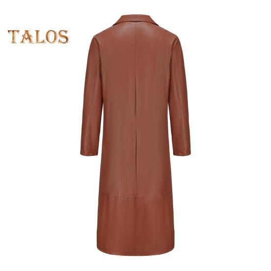 Herren Langer Trenchcoat aus Kunstleder mit Revers, langärmelig, einfarbig, Windjacke, wasserdicht, winddicht, Windjacke