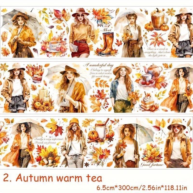 

6,5 см * 3 м/рулон, винтажная декоративная лента для домашних животных с цветочным принтом и бабочкой, 6 стилей, принадлежности для скрапбукинга своими руками Autumn warm tea