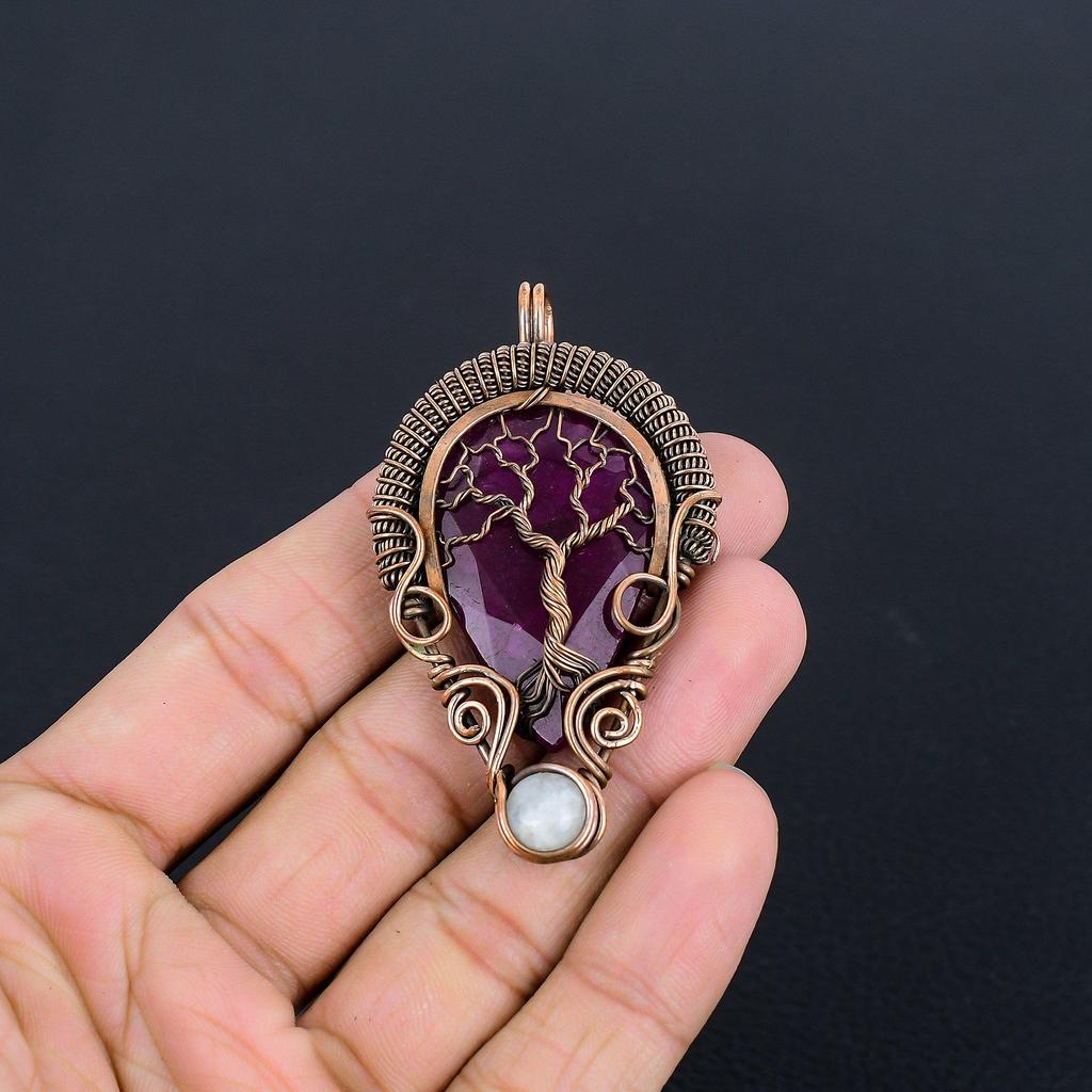 Ruby Pendant Gemstone Jewelry, 999 Copper Wire Wrapped Handmade Pendant, Latest Design Jewelry