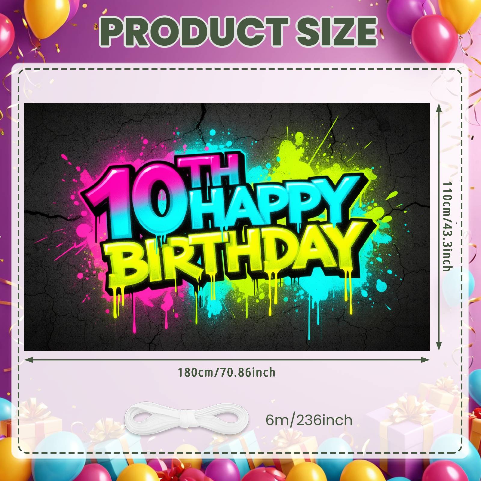 

Celebration Display Paint Splatter Design 10th Birthday Backdrop Birthday Event Background Colorful Drips For Venue Kids