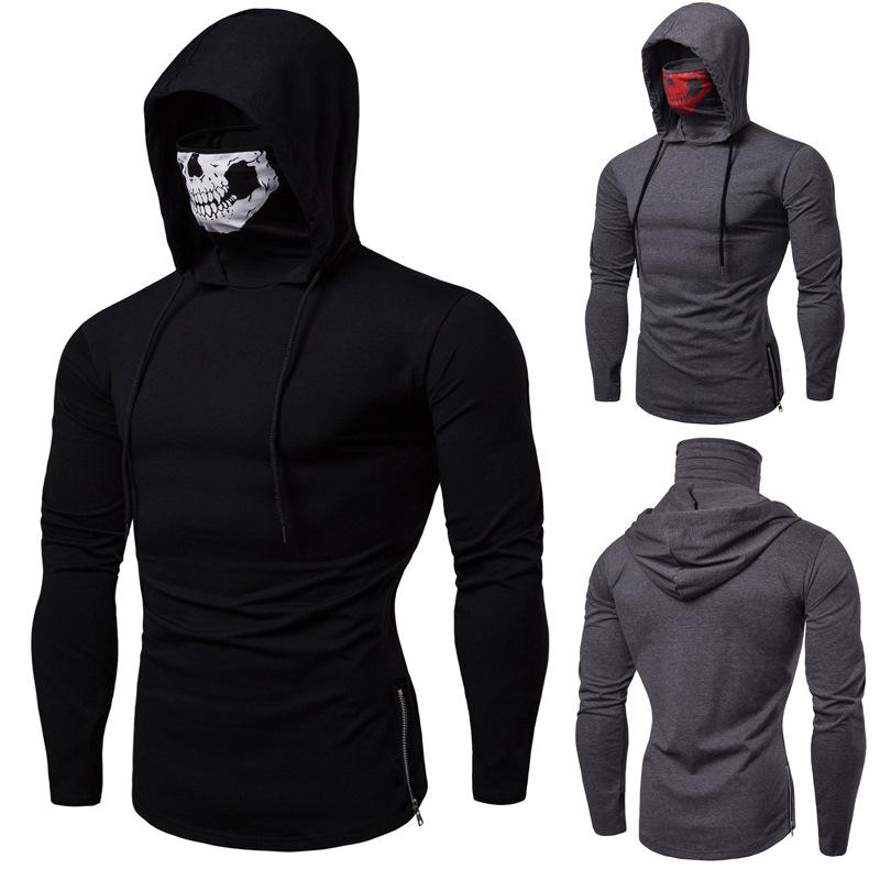 Men's Winter 2021 Skull Print Hoodie with High Collar and Long Sleeves
