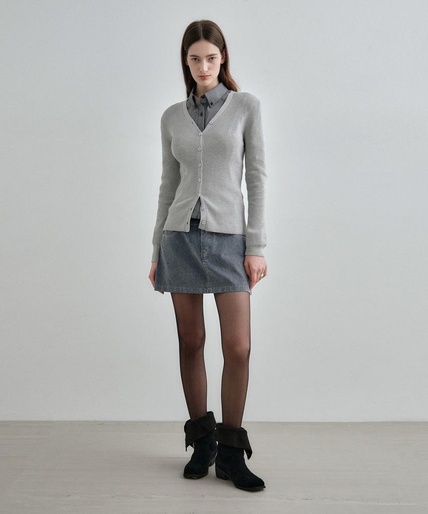 Mongdol Velvet Denim Mini Skirt Gray Blue Mdsk027Grayblue