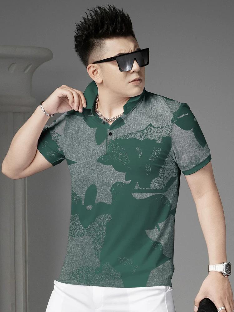 European Trendy Brand Printed Short-Sleeved Polo Shirt for Men Summer 2025 New Slim Fit Lapel Top Half-Sleeved T-Shirt for Men