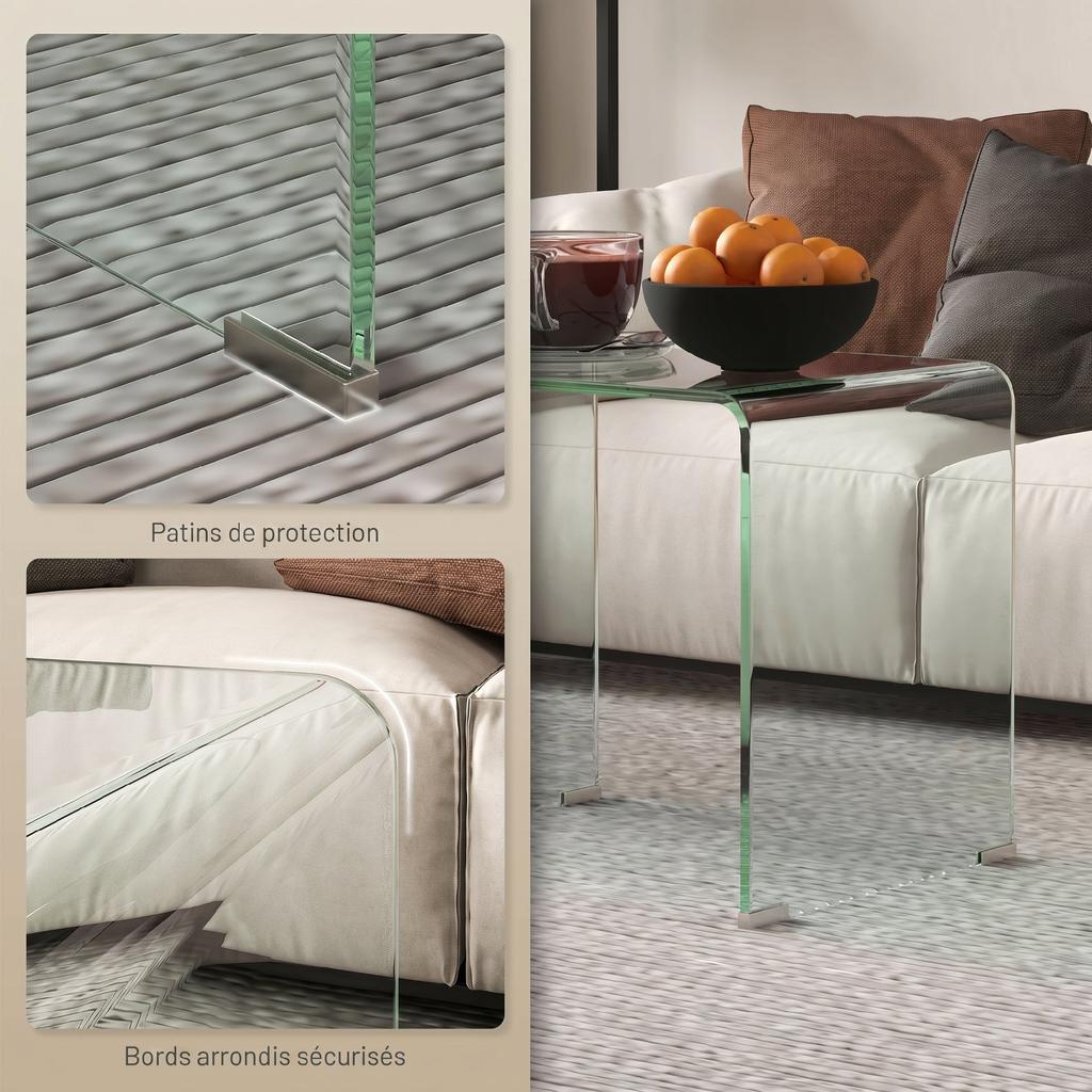 Glass Coffee Table, Rectangular, Tempered Glass, Rounded Edges, Transparent