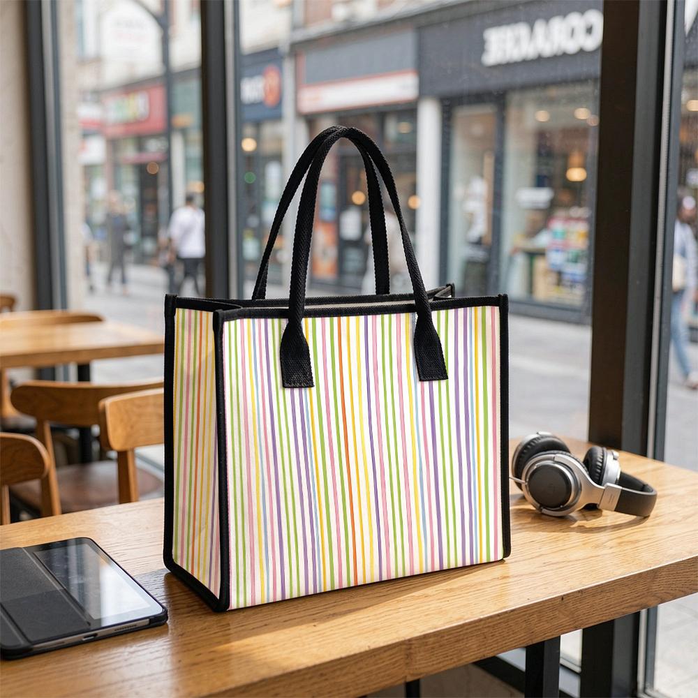 Colorful Striped Large Capacity Casual Tote Bag for Daily Shopping Outdoor Use