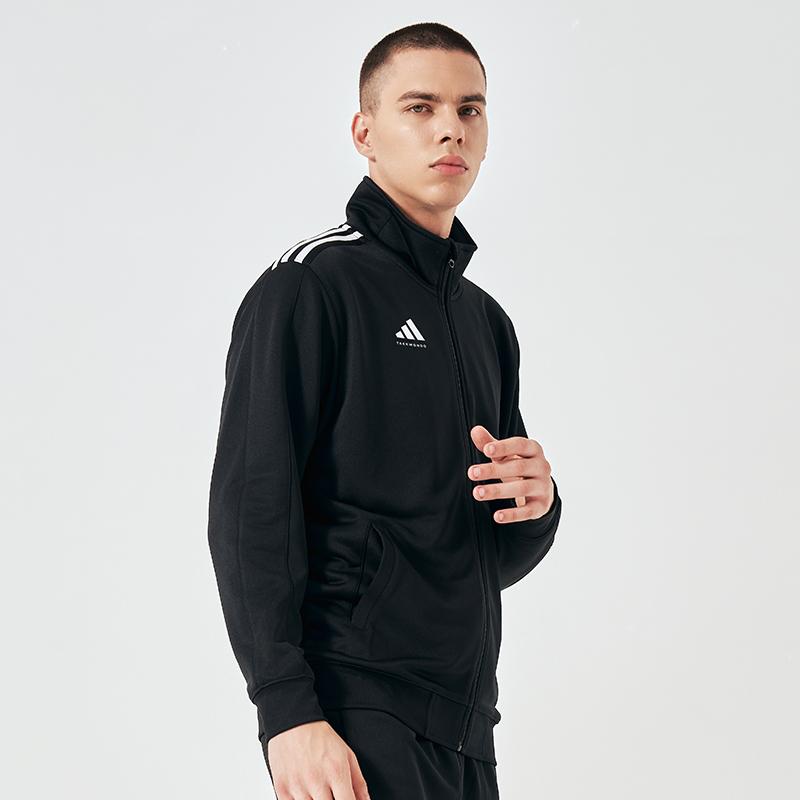 adidas Vintage Sports Solid Color Stand Collar Casual Logo Jacket Men Jacket Black White TR90JT-BW