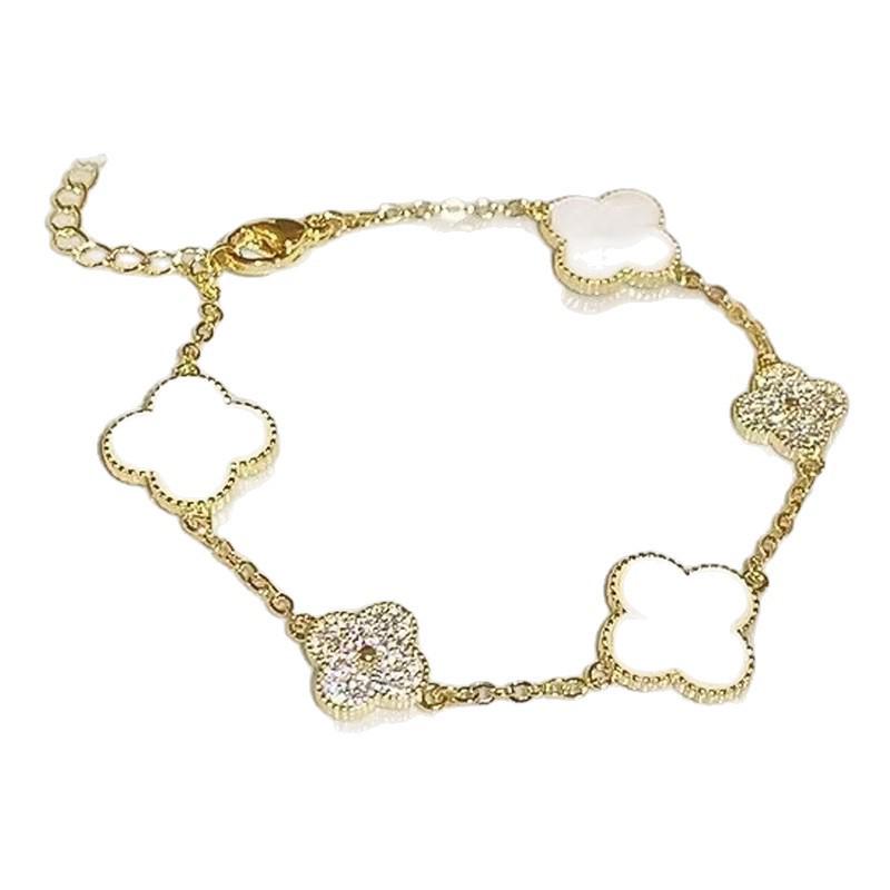 Bracelet Exquis Trèfle à Quatre Feuilles Diamant Perlé - Bijou de Luxe Polyvalent pour Femmes