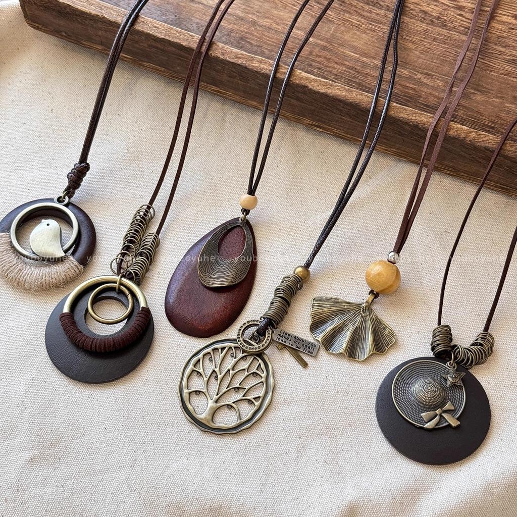 New Chinese Zen Long Round Necklace Ethnic Style Stacked Sweater Chain Bohemian Accessories