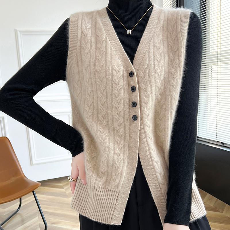 Women's cashmere vest Qinghe cashmere 30% cashmere 70% wool autumn and winter cashmere vest soft and warm