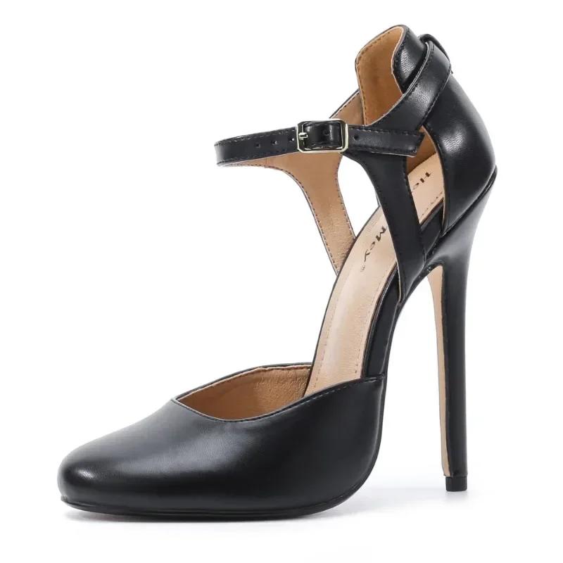 Neue Modenschau Sexy Sandalen Damen Klassiker Schnallenriemen PU 14CM Dünne Absätze Mode Damen Pumps Damenschuhe Pumps Schwarz