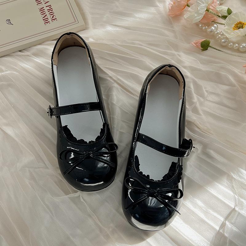 

Женские туфли Мэри Джейн JK с круглым носком, женские лаконичные туфли-лодочки с бантом-бабочкой для улицы, весенне-осенние женские кожаные туфли 39 чёрный