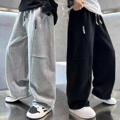Spring 5-14Y Kids Wide Leg Sweatpants Teenage Boys Sports Pants Streetwear Fashion Loose Trousers Children Elastic Waist Pants