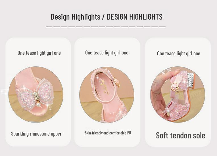 Girls' High-Heeled Crystal Sandals with Rhinestone Bow - Soft Sole Princess Shoes for 2026 Summer Performances
