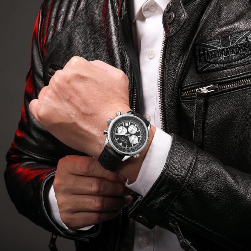 BUREI Men's Quartz Chronograph Watch, Waterproof, Analog, Date Display, Urethane Strap, Black, Gift for Men