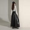 Women's High-End Retro Black PU Leather Pleated Midi Skirt - New Autumn/Winter Slim Fit, Large Swing Umbrella Style