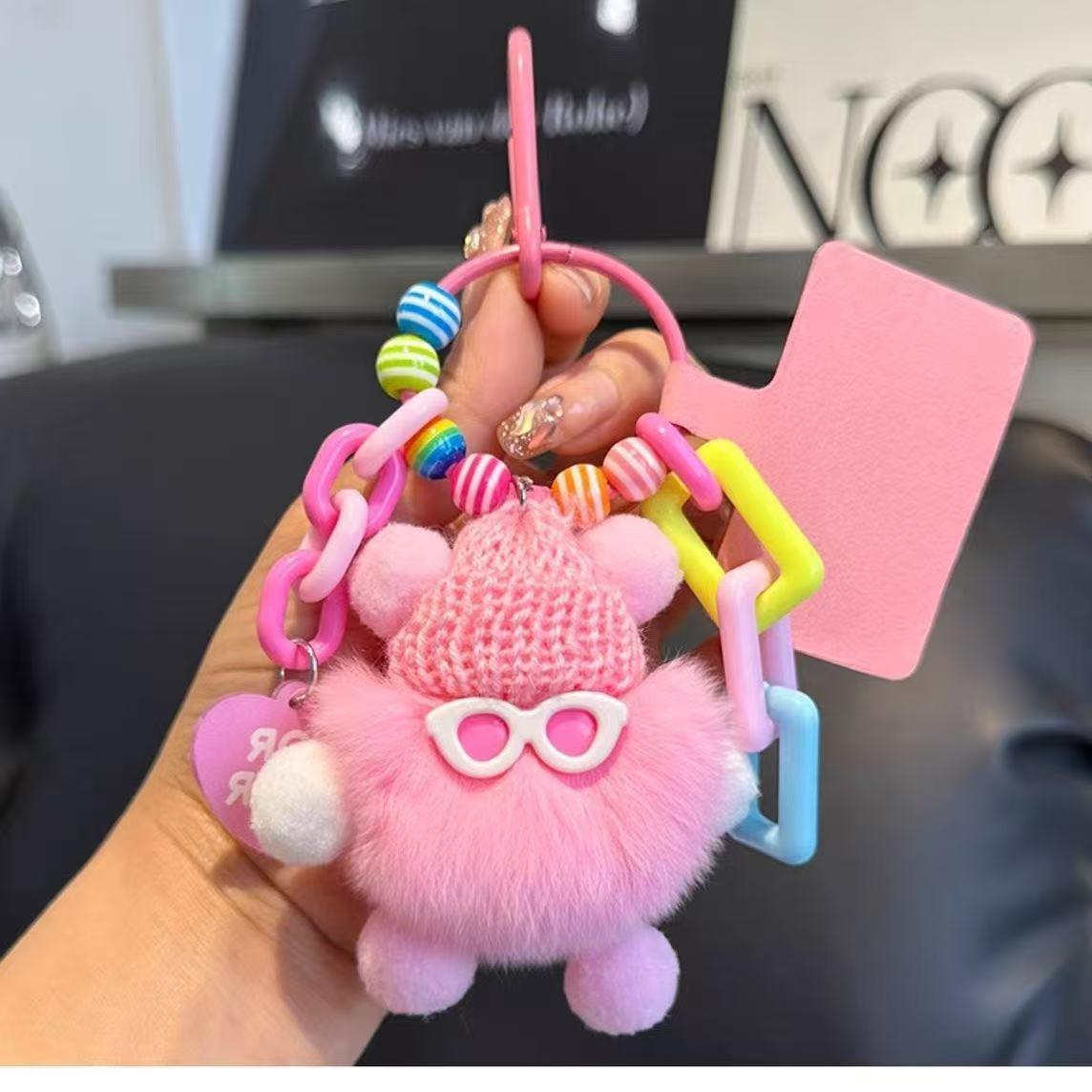

Dopamine Monster Rabbit Fur Charm - Small Coal Ball Backpack Pendant & Cartoon Doll Keychain Dopamine Coal Ball рожевий
