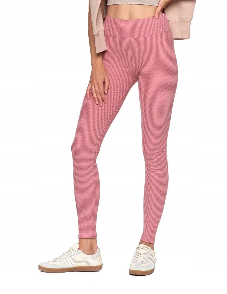 Women's High Waist Ribbed Leggings Fashionable Sporty MORAJ S/M PINK