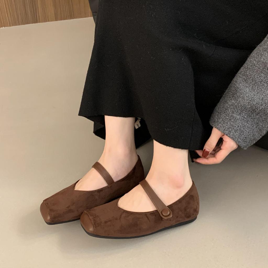 Leopard Print Suede Square Head Shallow Mouth Single Shoes Women's Spring and Autumn New Korean Version French Commuter Casual Flat Mary Jane Shoes