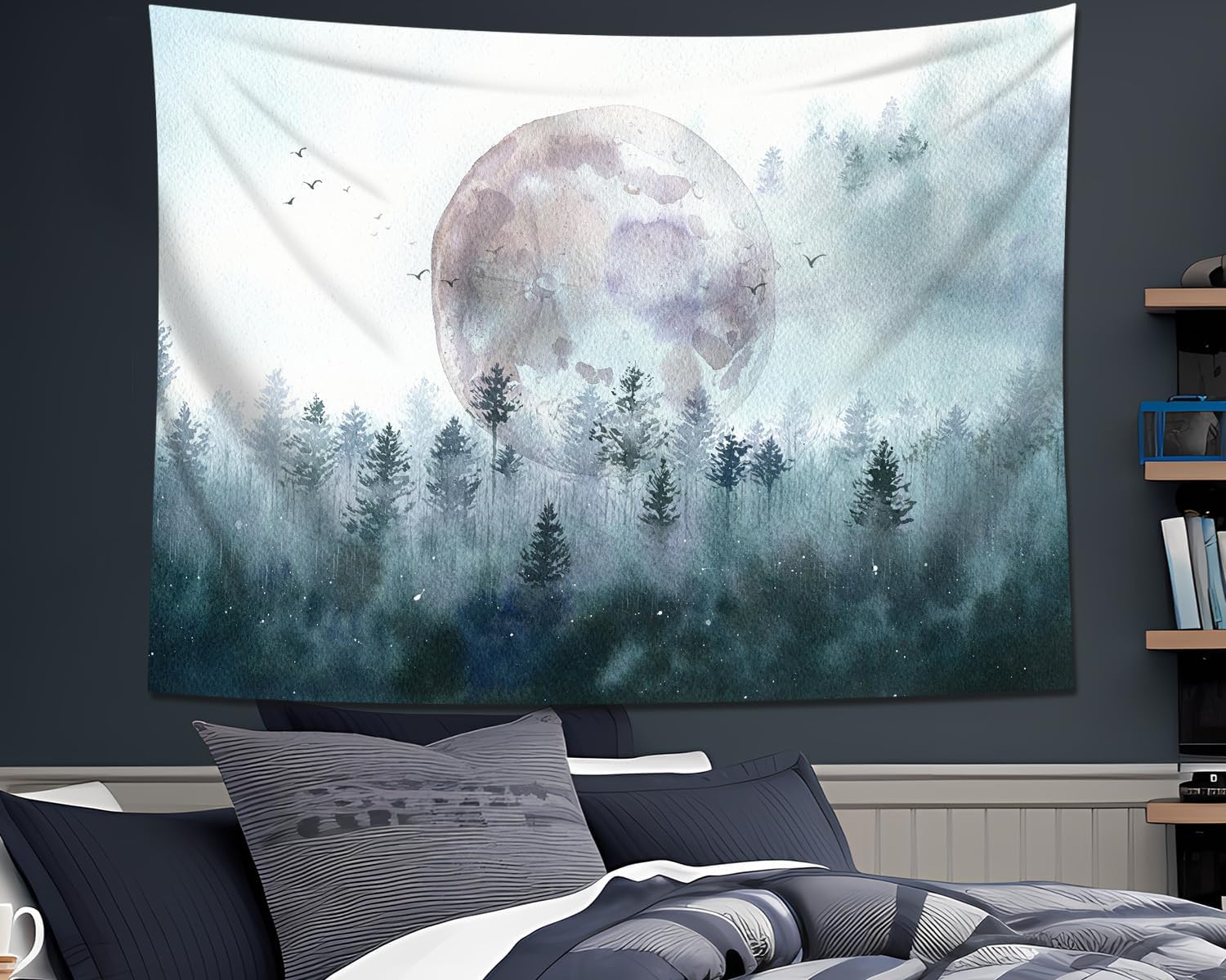 Mist Forest Tapestry Natural Landscape Wall Foggy Background Tapestry Bedroom Living Room Dormitory Wall Art Deco 100X70CM