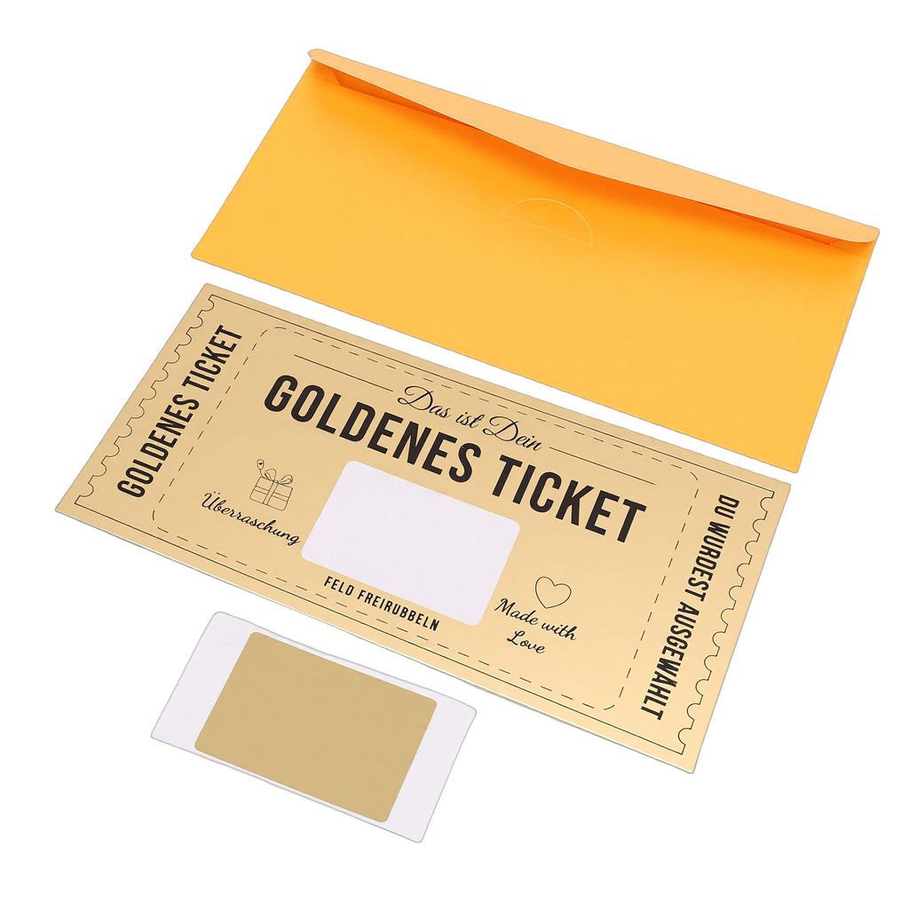 Golden Reveal Ticket with Envelope and Covering Film Scratch Off Surprise Card for Birthday Anniversary Gift