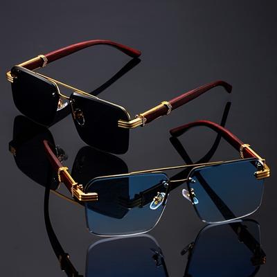 Ochelari de soare noi fără ramă, cu lentile duble, la modă, pentru femei, cu ramă aurie și suport cu aspect de lemn, pentru șoferi bărbați