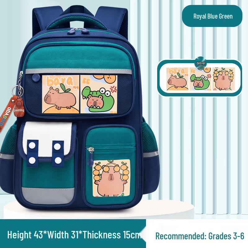 

Милый рюкзак Capybara большой вместимости для мальчиков и девочек начальной школы (1-6 классы) с защитой позвоночника Backpack + 3 Cards + Keychain