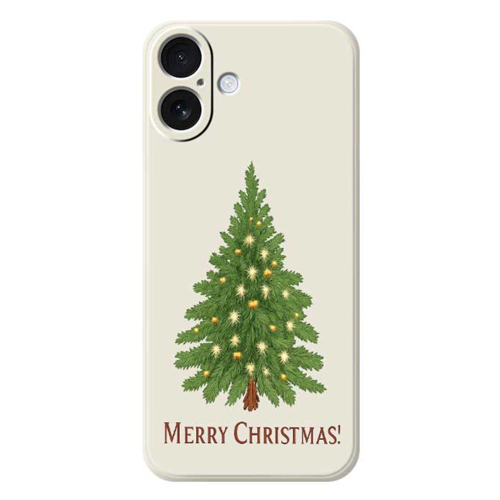 

For iPhone 17 Case Christmas Tree Pattern Printing Straight Edge TPU Phone Back Cover Beige