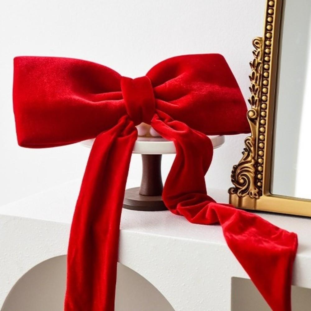 Soft Christmas Bow Decoration Flocking Hanging Bowknot Large Bow Decor  Holiday Season