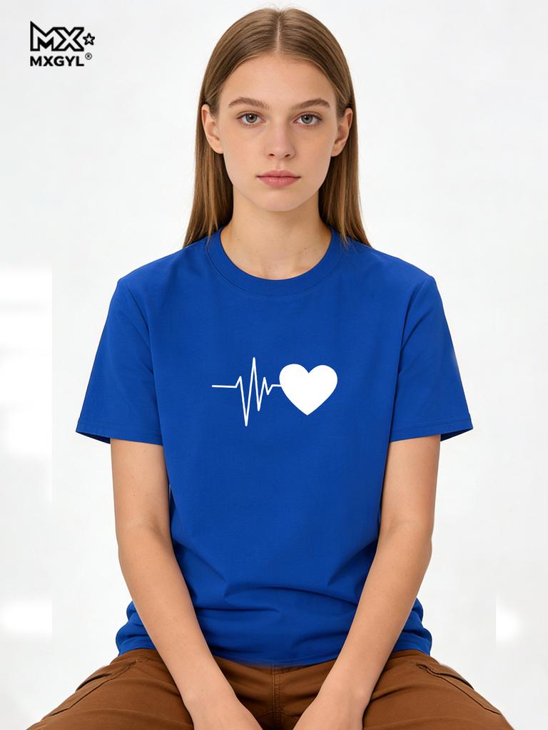Love Heartbeat Print T-Shirt Cute Nurse Healthcare TShirt Funny Couple Matching Valentines Day Gift Shirt
