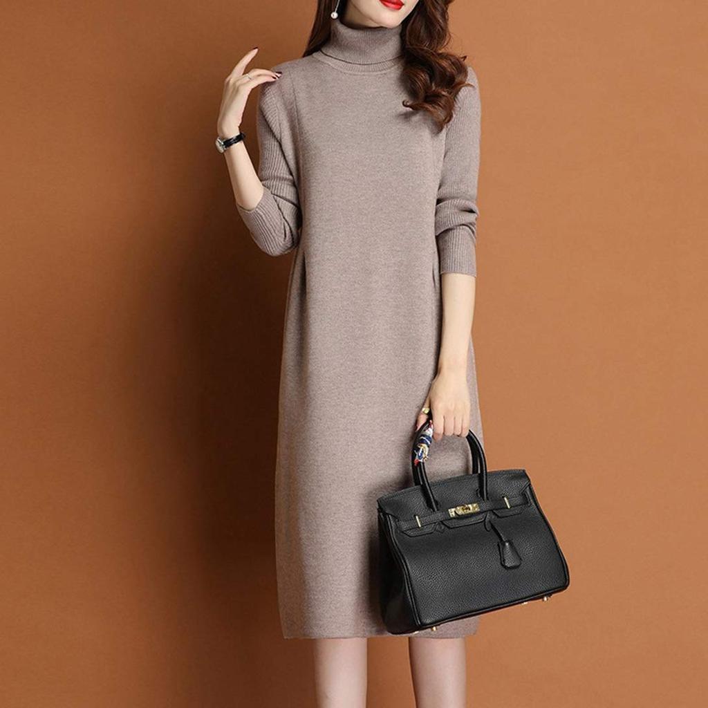 Knit Turtleneck Inner Winter Sweater Dress [Seigo] Women's Dress, A-Line, Elegant, Curly, Figure-Flattering, Sweater, Dress, Slimming, Elegant,