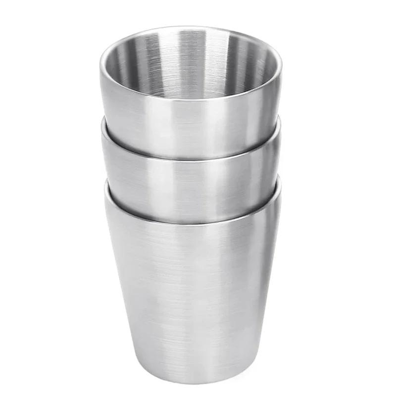 

New 3Pcs Stainless Steel Water Glass Camping Beer Glass Outdoor Hiking Gear Stackable Cup Cold Drink Glass Coffee Travel Cup 175ml