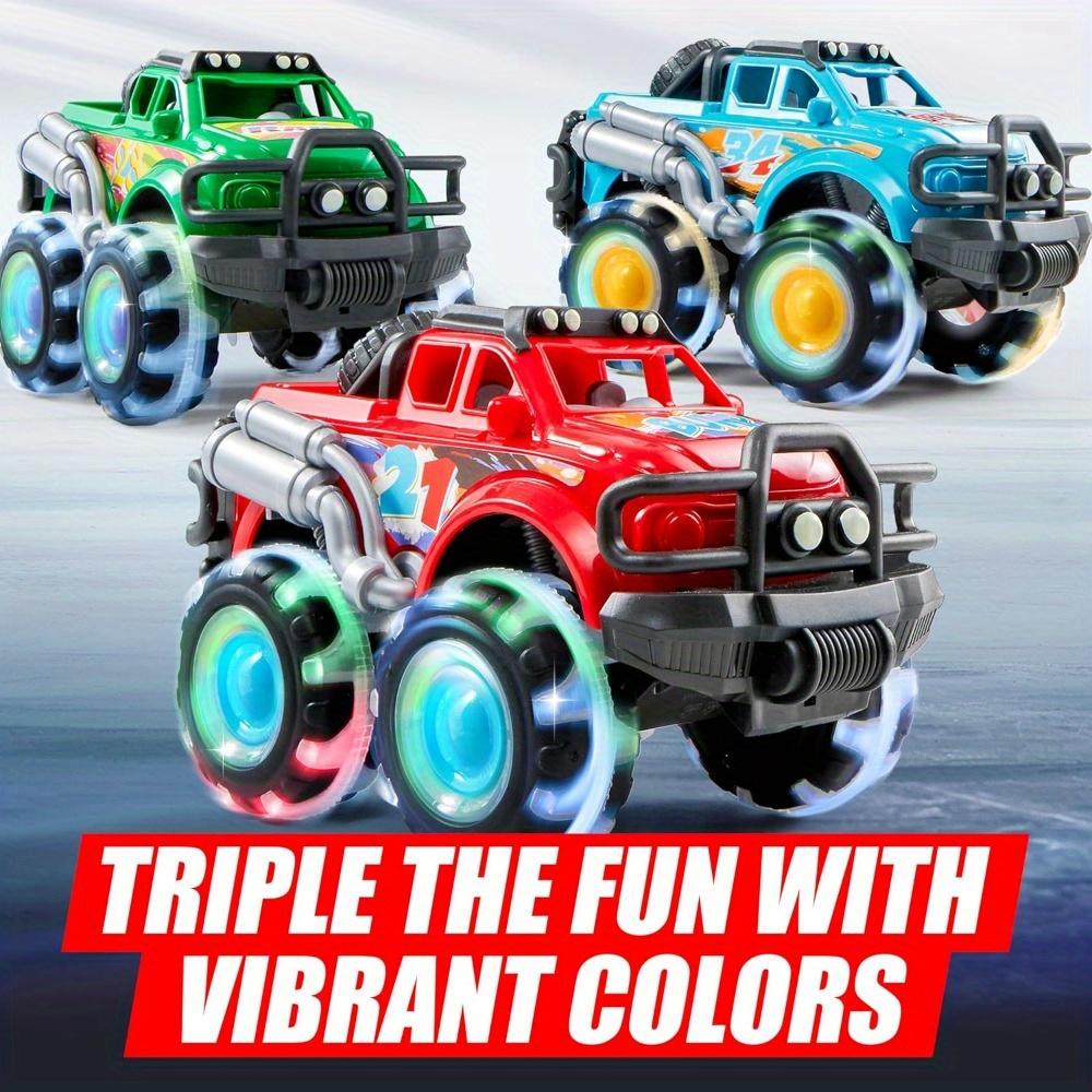 Kids Monster Truck Toy Flashing Wheels Light-Up Cars Toddlers Birthday Christmas Gift Friction-Powered JOYFY LED 3Pack with for Kid Friendly