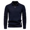 2024 Men's Pure Cotton Stand Collar Zipper Sweater - Half-Slim Solid Color Knitwear
