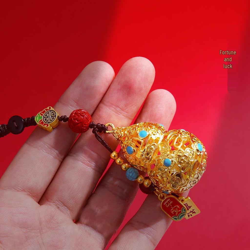 Lucky Gold Gourd & Cat Keychain Pendant Gift for Men and Women