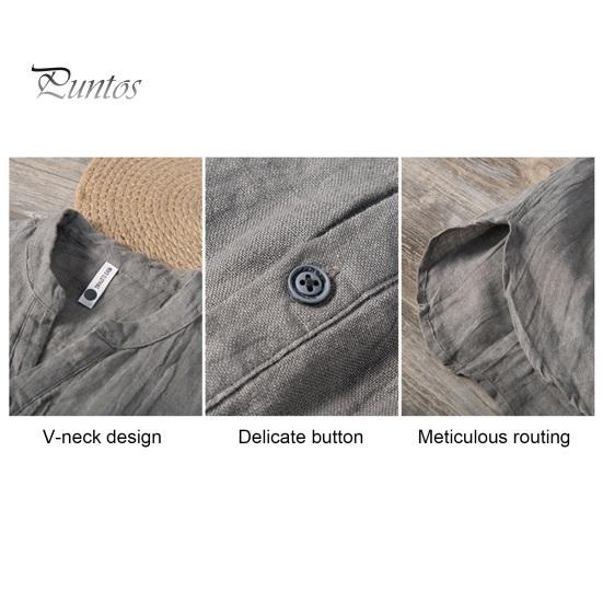 Men Summer Shirt V Neck Stand Collar Short Sleeves Vinatge Solid Color Loose Simple Style Mid Length Pullover Office Daily Wear Top